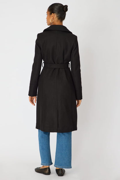 Black Belted Coat Knee Length Long Sleeve