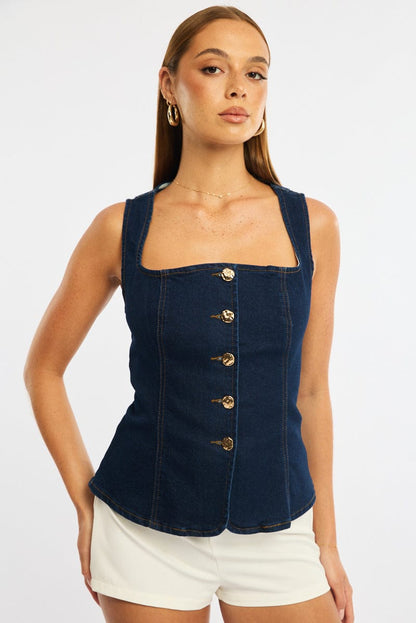 Denim Vest Square Neck