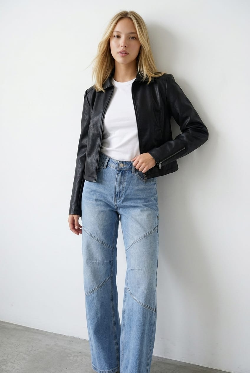 Black Faux Leather Jacket Long Sleeve