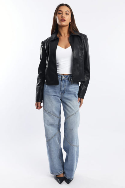 Black Faux Leather Jacket Long Sleeve