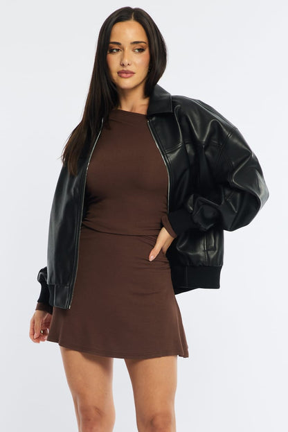Black Bomber Jacket Faux Leather
