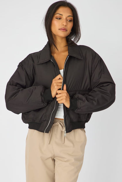 Black Bomber Jacket Collared
