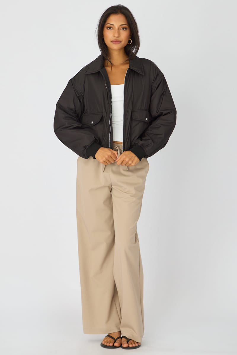 Black Bomber Jacket Collared
