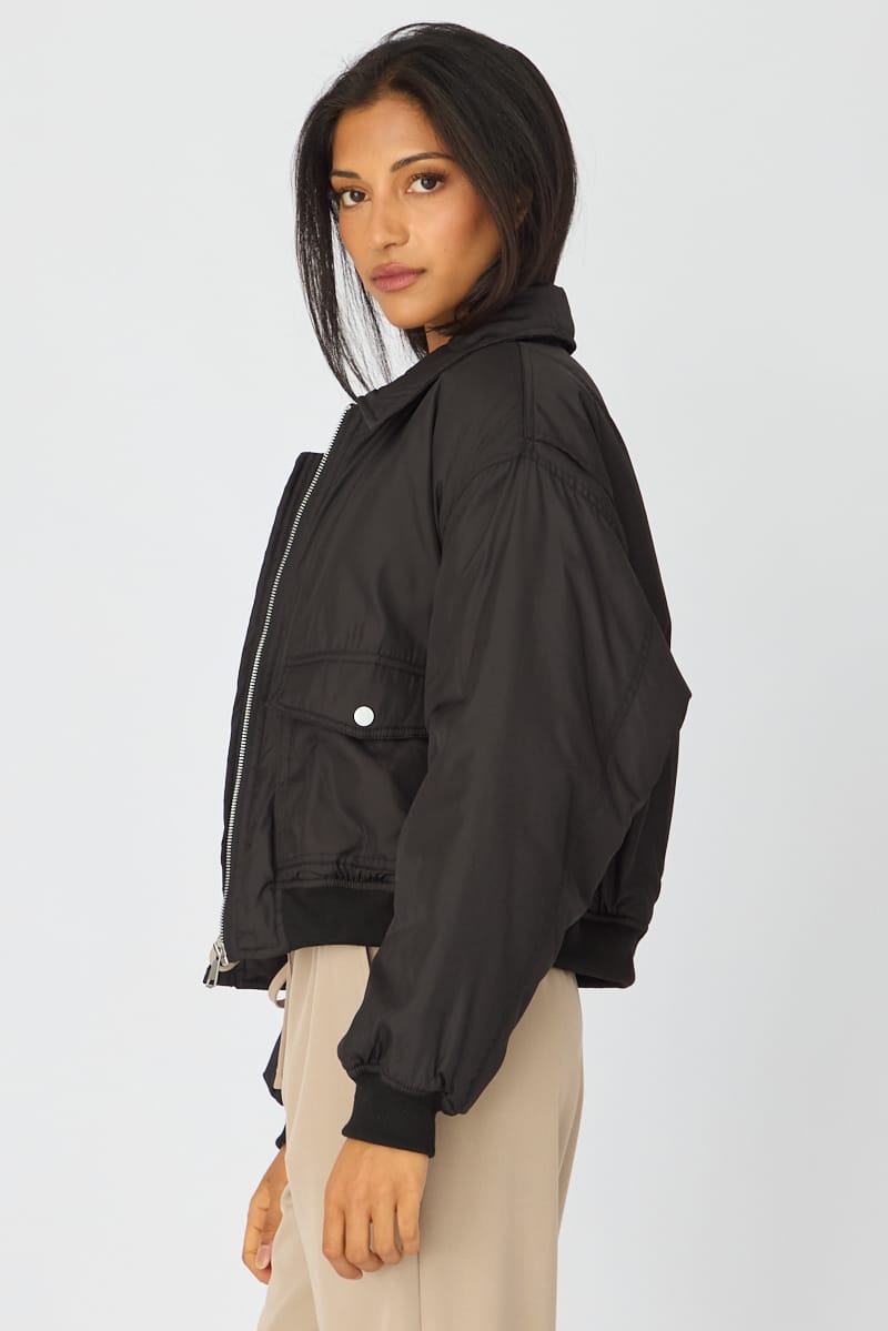 Black Bomber Jacket Collared