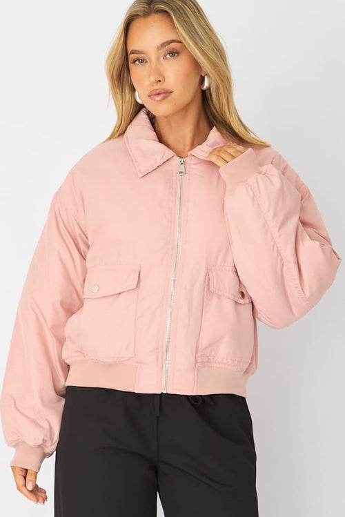 Pink Bomber Jacket Collared