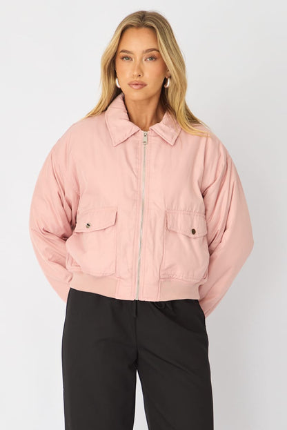 Pink Bomber Jacket Collared