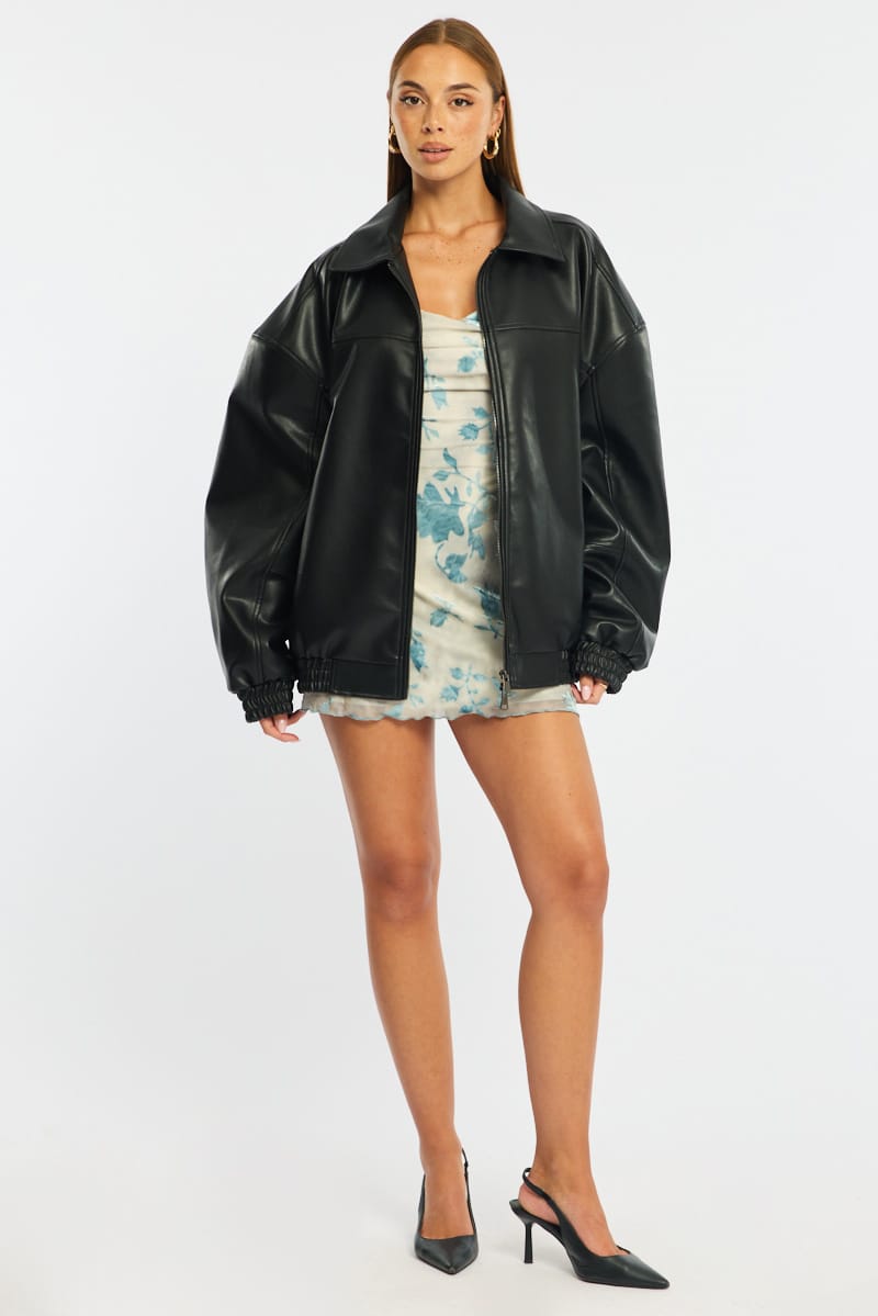 Black Bomber Jacket Faux Leather