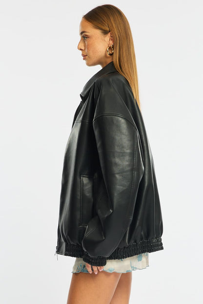 Black Bomber Jacket Faux Leather