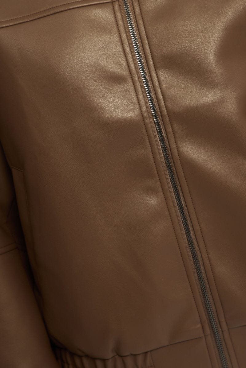Brown Bomber Jacket Faux Leather
