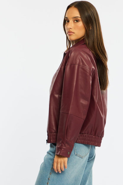 Red Bomber Jacket Faux Leather