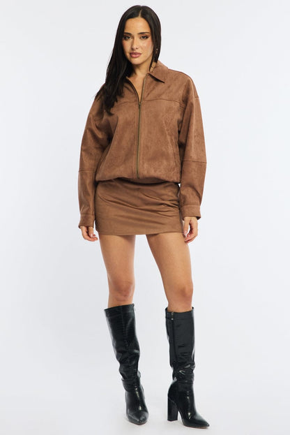 Beige Bomber Jacket Suede