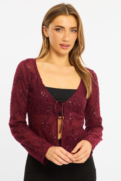 Red Cardigan Long Sleeve Sequin