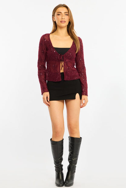 Red Cardigan Long Sleeve Sequin