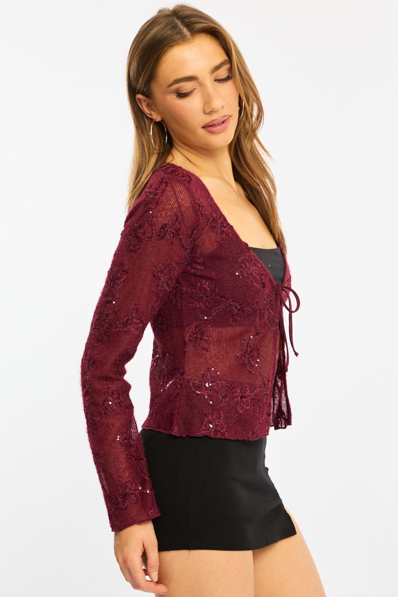 Red Cardigan Long Sleeve Sequin