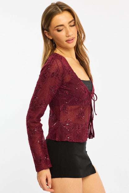Red Cardigan Long Sleeve Sequin