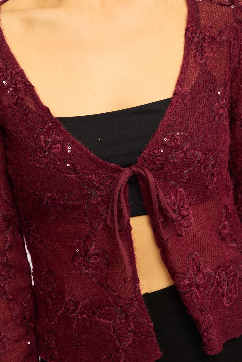 Red Cardigan Long Sleeve Sequin