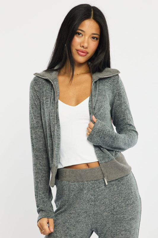 Grey Zip Through Cardigan Soft Touch