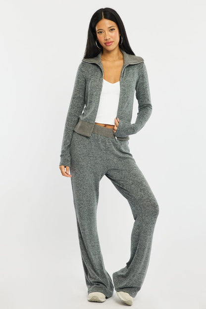 Grey Zip Through Cardigan Soft Touch