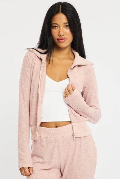 Pink Zip Through Cardigan Soft Touch