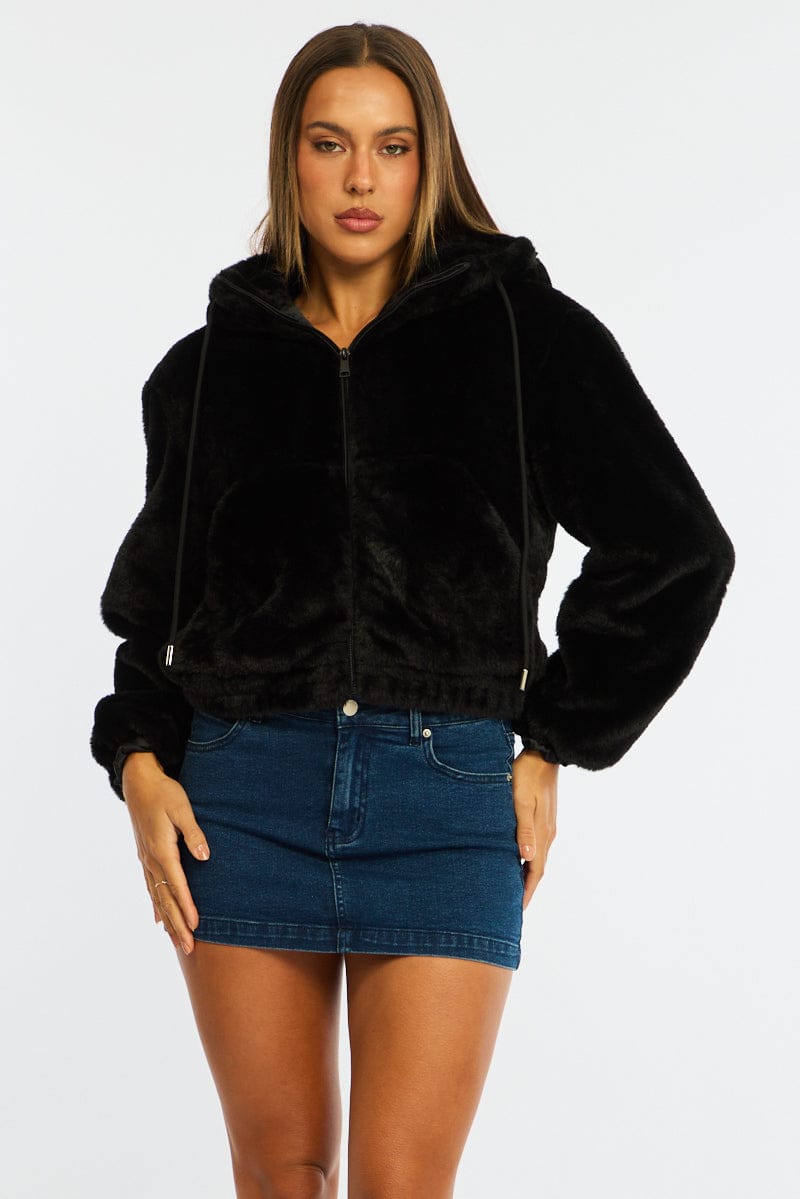 Black Faux Fur Jacket Hoodie