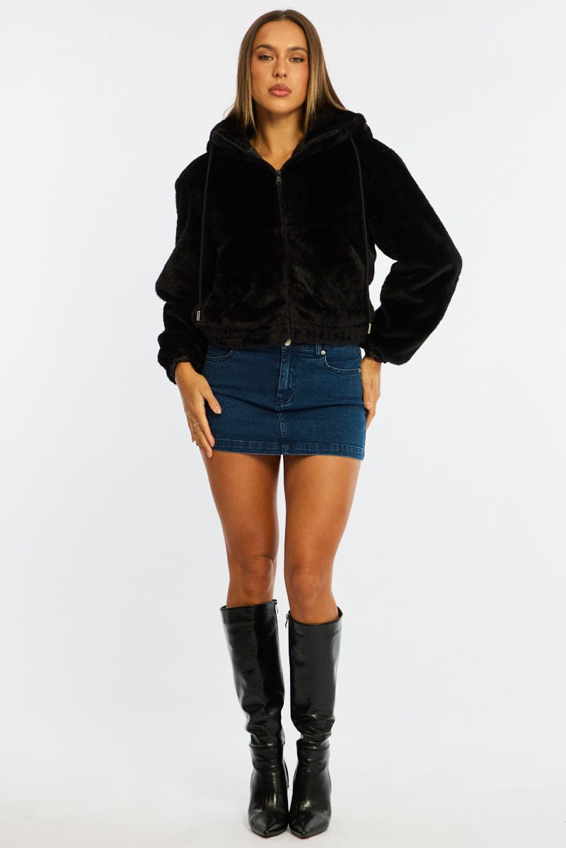 Black Faux Fur Jacket Hoodie