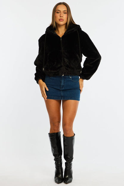Black Faux Fur Jacket Hoodie