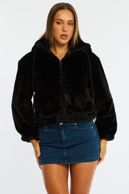 Black Faux Fur Jacket Hoodie