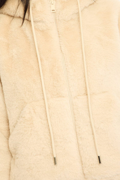 Beige Faux Fur Jacket Hoodie