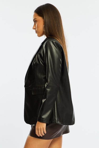 Black Oversized Blazer Faux Leather