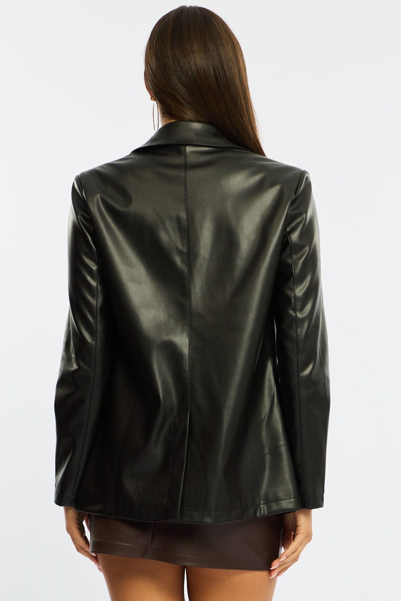 Black Oversized Blazer Faux Leather