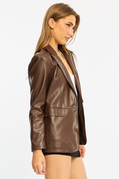 Brown Oversized Blazer Faux Leather