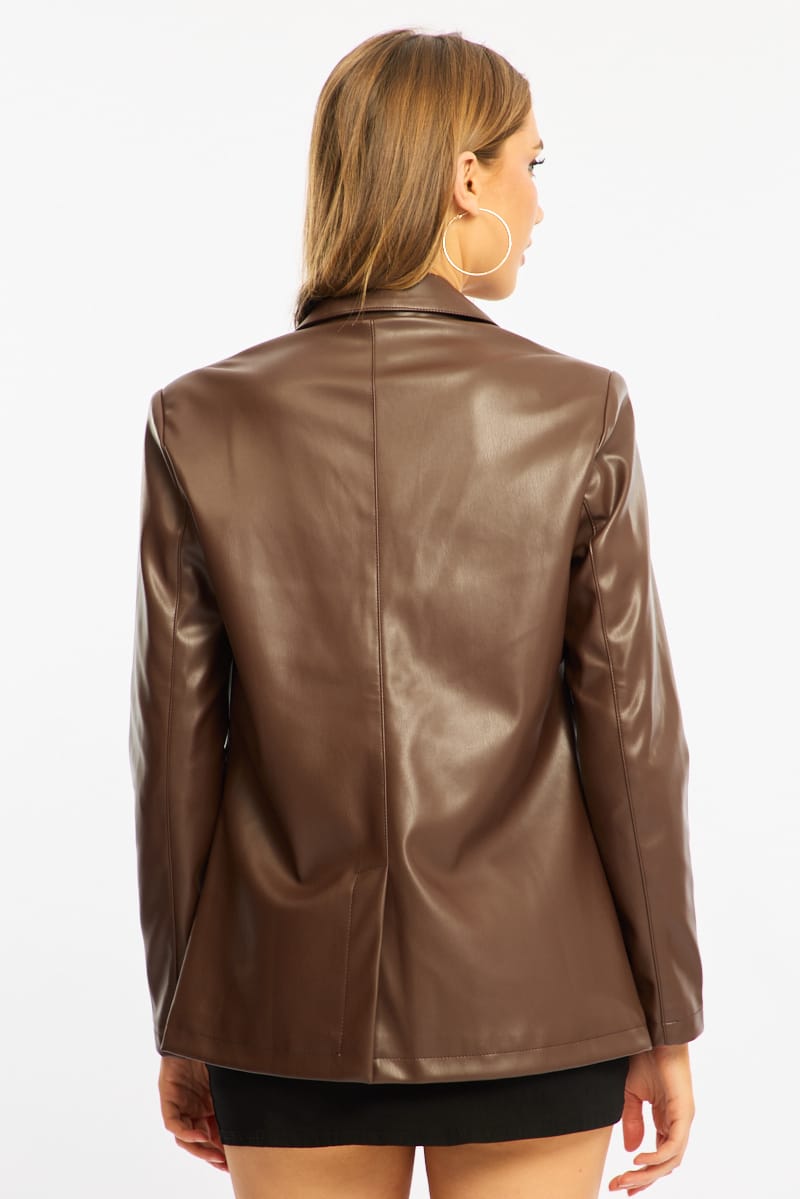 Brown Oversized Blazer Faux Leather