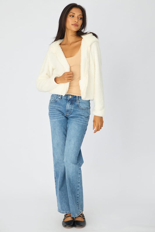 White Zip-up Hoodie Ultra Soft Teddy Fleece