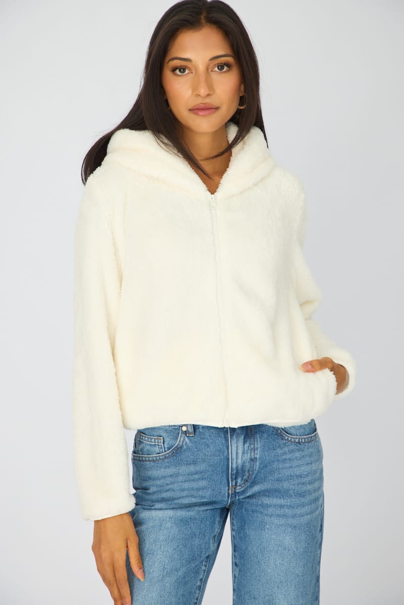 White Zip-up Hoodie Ultra Soft Teddy Fleece