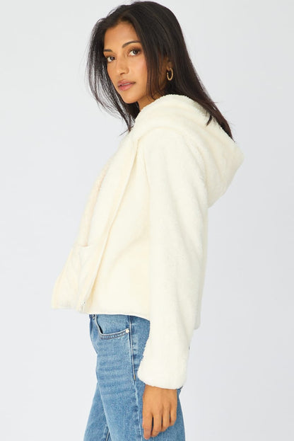 White Zip-up Hoodie Ultra Soft Teddy Fleece