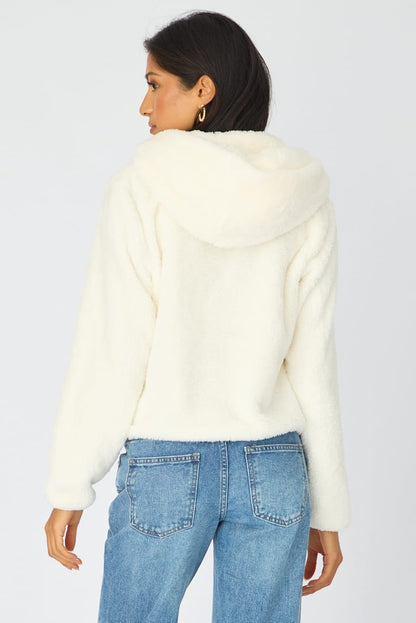 White Zip-up Hoodie Ultra Soft Teddy Fleece