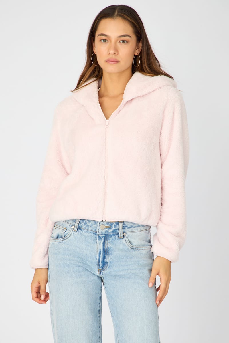 Pink Zip-up Hoodie Ultra Soft Teddy Fleece