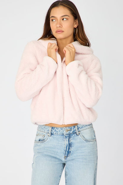 Pink Zip-up Hoodie Ultra Soft Teddy Fleece