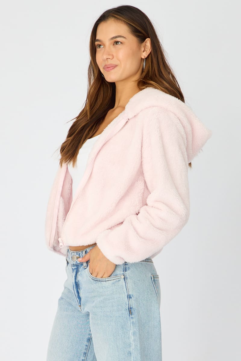 Pink Zip-up Hoodie Ultra Soft Teddy Fleece
