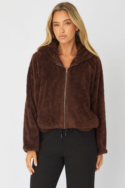 Brown Zip-up Hoodie Ultra Soft Teddy Fleece