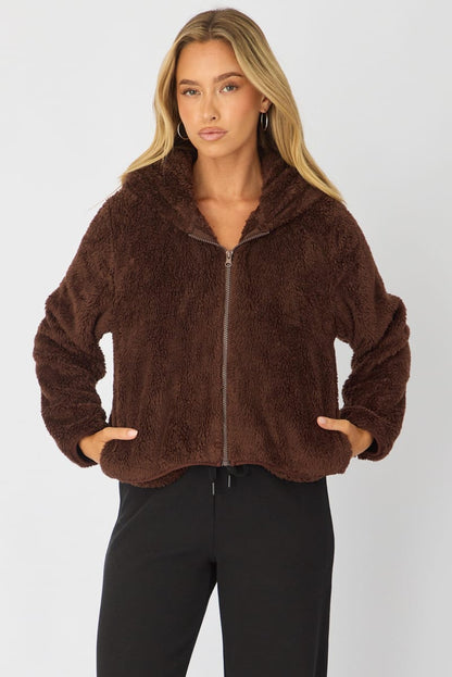 Brown Zip-up Hoodie Ultra Soft Teddy Fleece