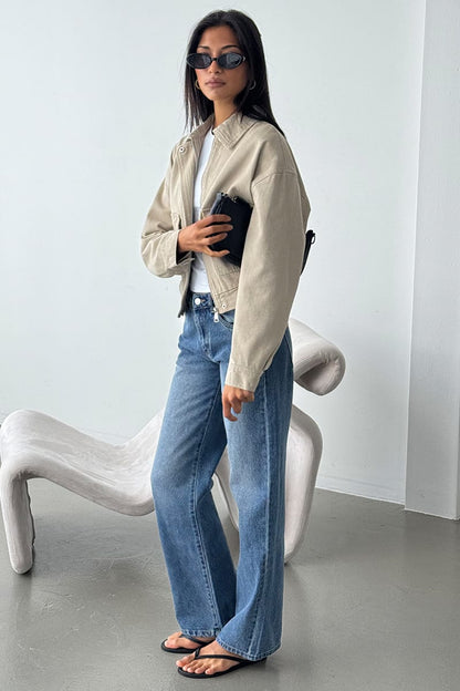 Beige Bomber Jacket Twill