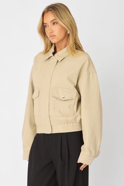 Beige Bomber Jacket Twill