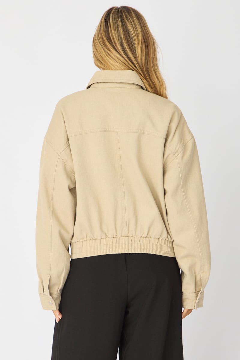 Beige Bomber Jacket Twill