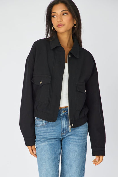 Black Bomber Jacket Twill