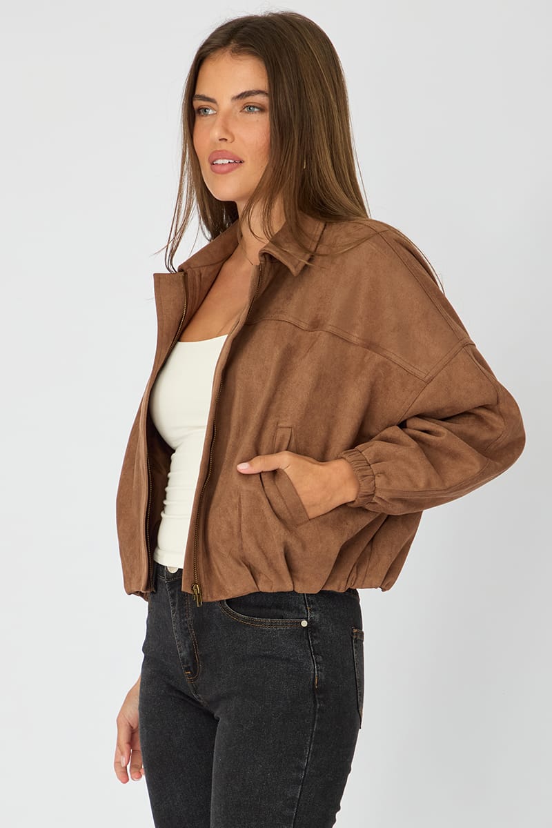 Beige Collared Jacket Suede