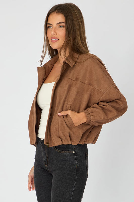 Beige Collared Jacket Suede
