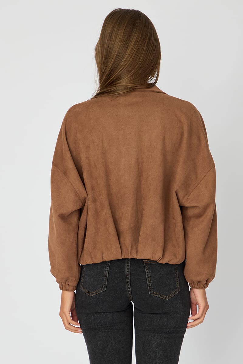 Beige Collared Jacket Suede