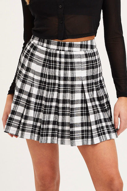 Check Pleated Skirt Mini Tennis