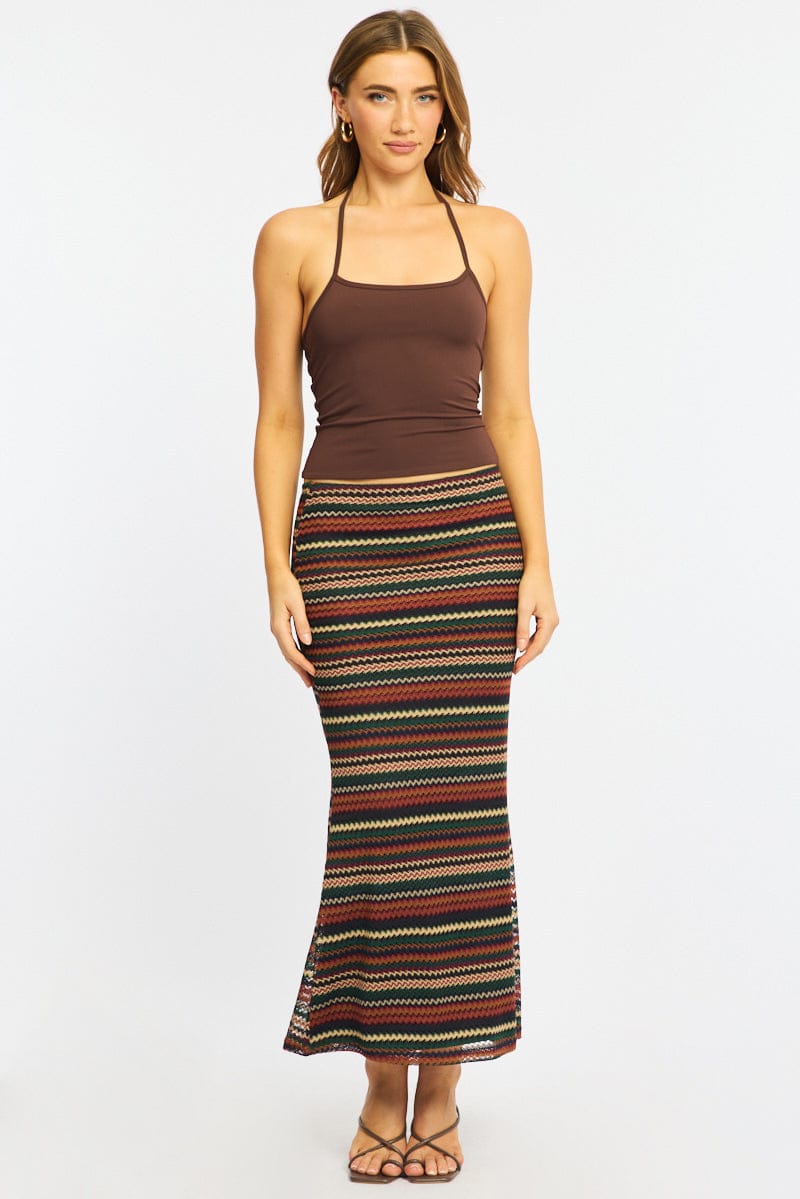 Multi Stripe Maxi Skirt Elasticated Waist Fit & Flare